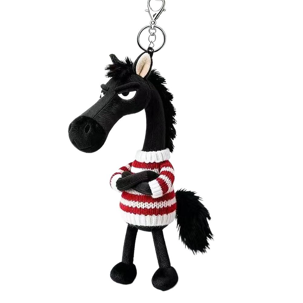 1pcs Black Horse Keychain Plush Toy Backpack Pendant Decoration Year of The Horse Plush Toy New Year's Gifts for Boys and Girls