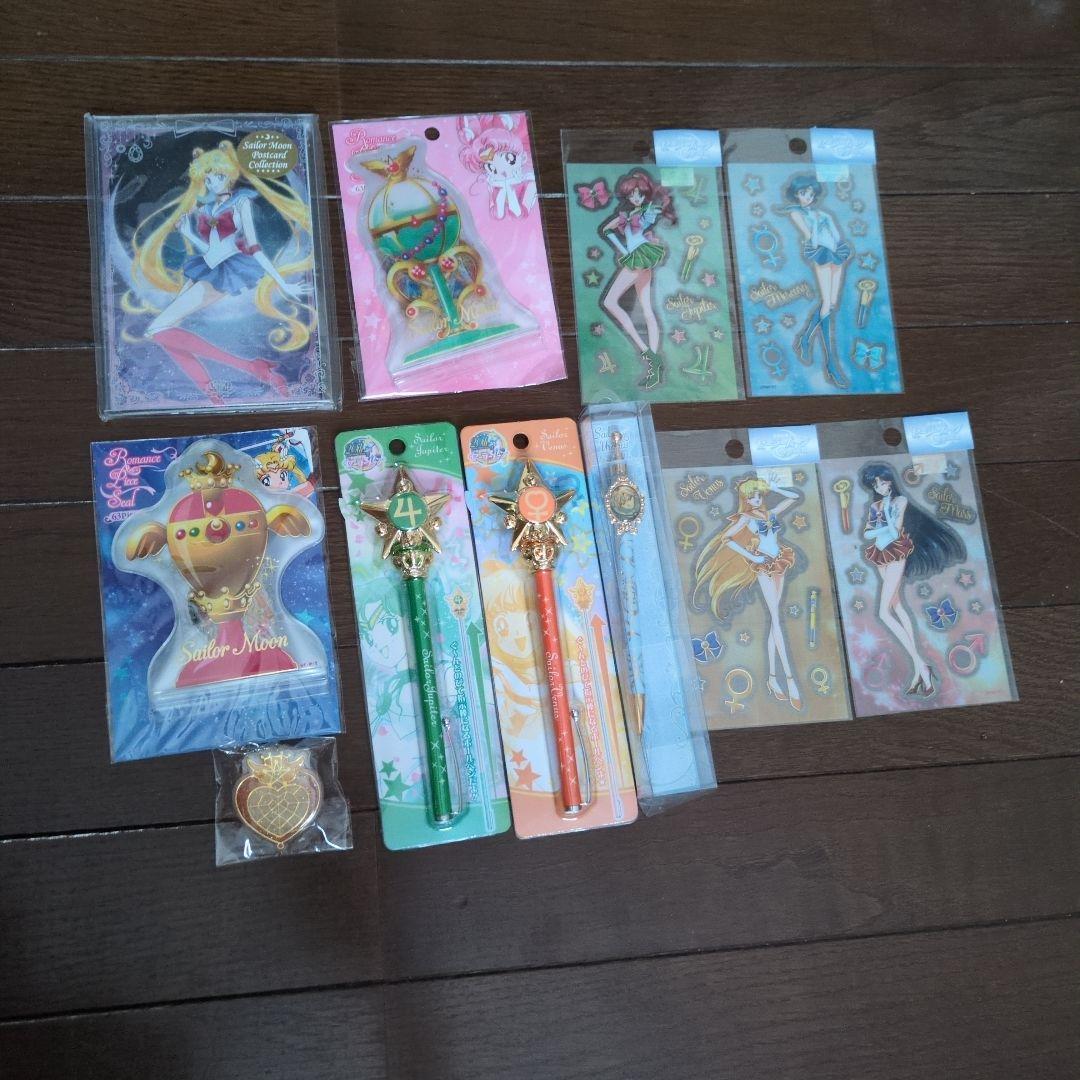 Used Sailor Moon postcard, sticker, clip, ballpoint pen set