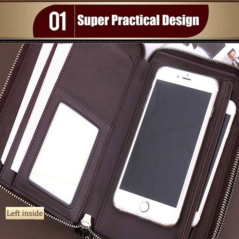 Cartera Larga de Cuero PU para Hombres, Bolso de Mano para Móvil, Cartera, Bolso de Mano, Cartera con Cremallera Superior KTY