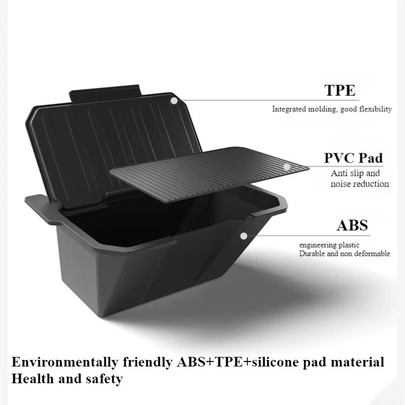 For Tesla Cybertruck 24-25 Rear Center Console Organizer TPE Backseat Storage Box Garbage Can with Anti-Slip Lid Cover Rear Bin