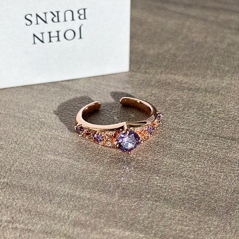Rose gold purple diamond light luxury super fairy high-end open ring female sweet cool fashion niche cold wind ring tide