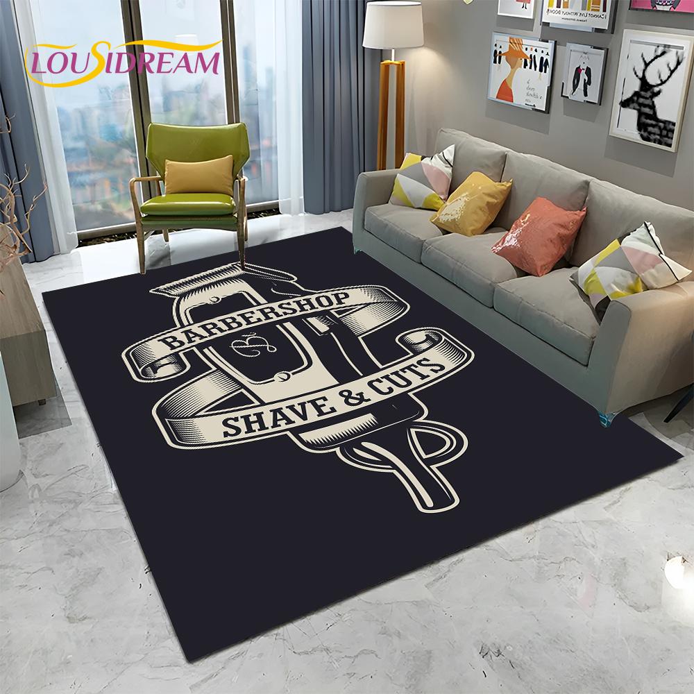 Berber Dükkanı Tabelası 3D Kurukafa Vintage HD Halı Kilim Ev Oturma Odası Yatak Odası Kanepe Paspas Dekorasyonu için, Çocuk Alan Halısı Kaymaz Zemin Matı