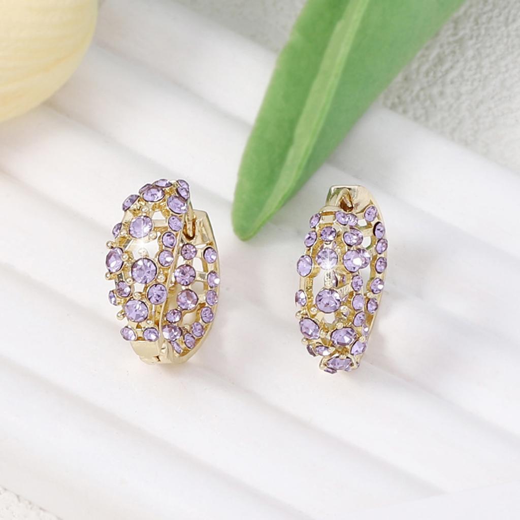 Korean Version of Ziqi Donglai, Exquisite Light Luxury Inlaid with Zircon Hollow Round Ear Buckles, Simple and Versatile Party Shows Temperament