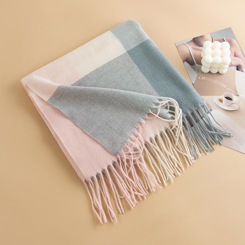 Korean Style Sweet Plaid Imitation Cashmere Scarf for Women Korean Dongdaemun Versatile Plaid Warm Scarf Shawl