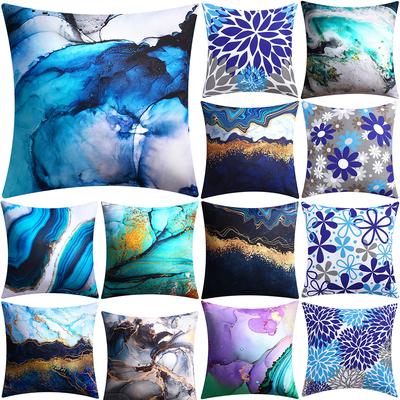 Capa de almofada estampada com padrão azul para casa sala de estar sofá carro escritório decoração cintura almofada fronha 45x45cm