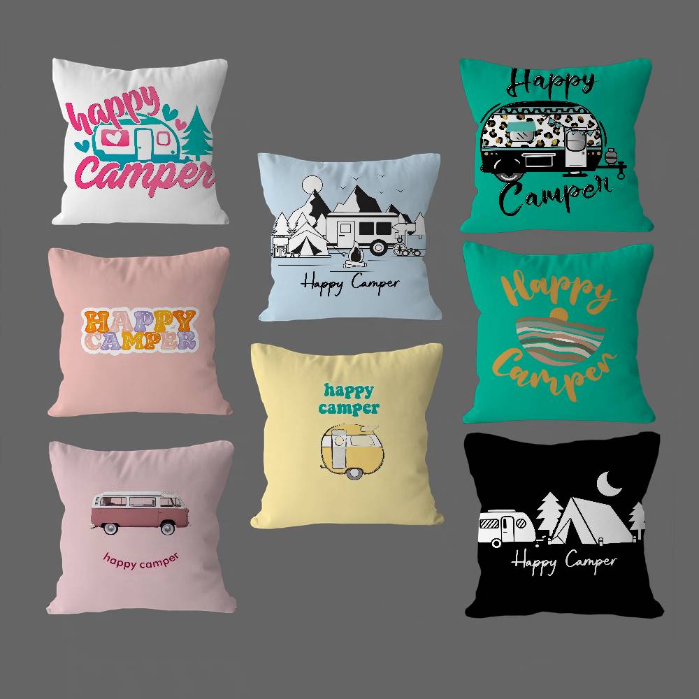 Happy Camper Kissenbezug Cartoon Geschenk Kissenbezug Schlafzimmer Zuhause Sofa Stuhl Sitz Dekor Kissenbezug