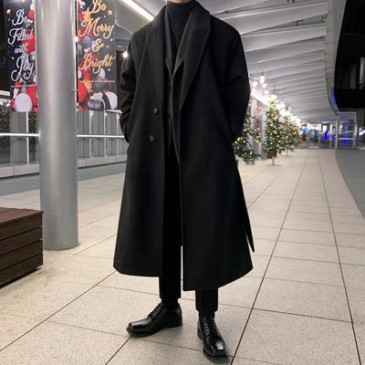 Casaco Trench Masculino de Inverno Versão Coreana de Alta Qualidade até o Joelho Solto Retrô Espessado Lã Jaqueta da Moda