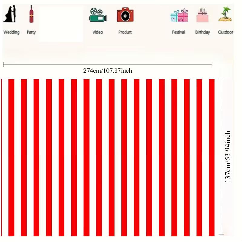 2D Flat Red White Striped Backdrop Carnival Birthday Party Background for Photoshoot