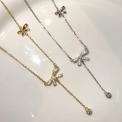 Zircon Bow Pendant Necklace For Women Exquisite  Bowknot Tassel Clavicle Chain Necklace Jewelry Birthday Gifts