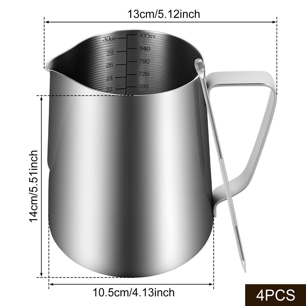 1/2/4PCS Coffee Milk Frothing Pitcher Jug 900ml Stainless Steel Milk Jugs Coffee Latte Frothing Art Jug Mug Cup Cappuccino Baris