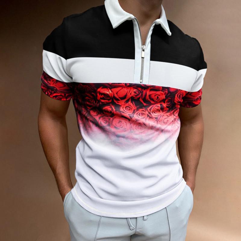 Lapel Polo Shirt Men's Short-sleeved Men's Casual Gradient Colour Blocking Men's T-shirt Tops