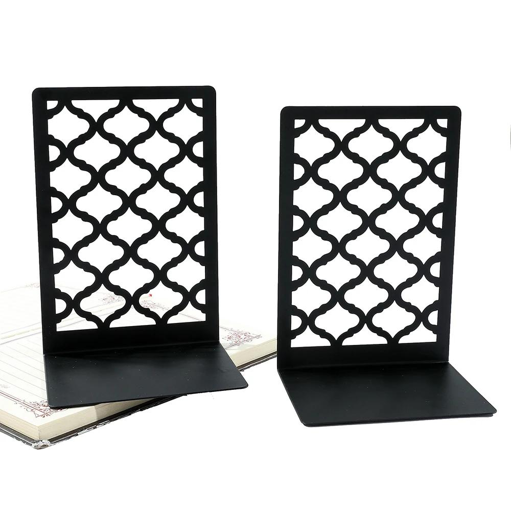 Honeycomb Mesh Black Bookends - High Quality L-Shaped Bookends, Home Office Storage Decorative Gift for Bookworms