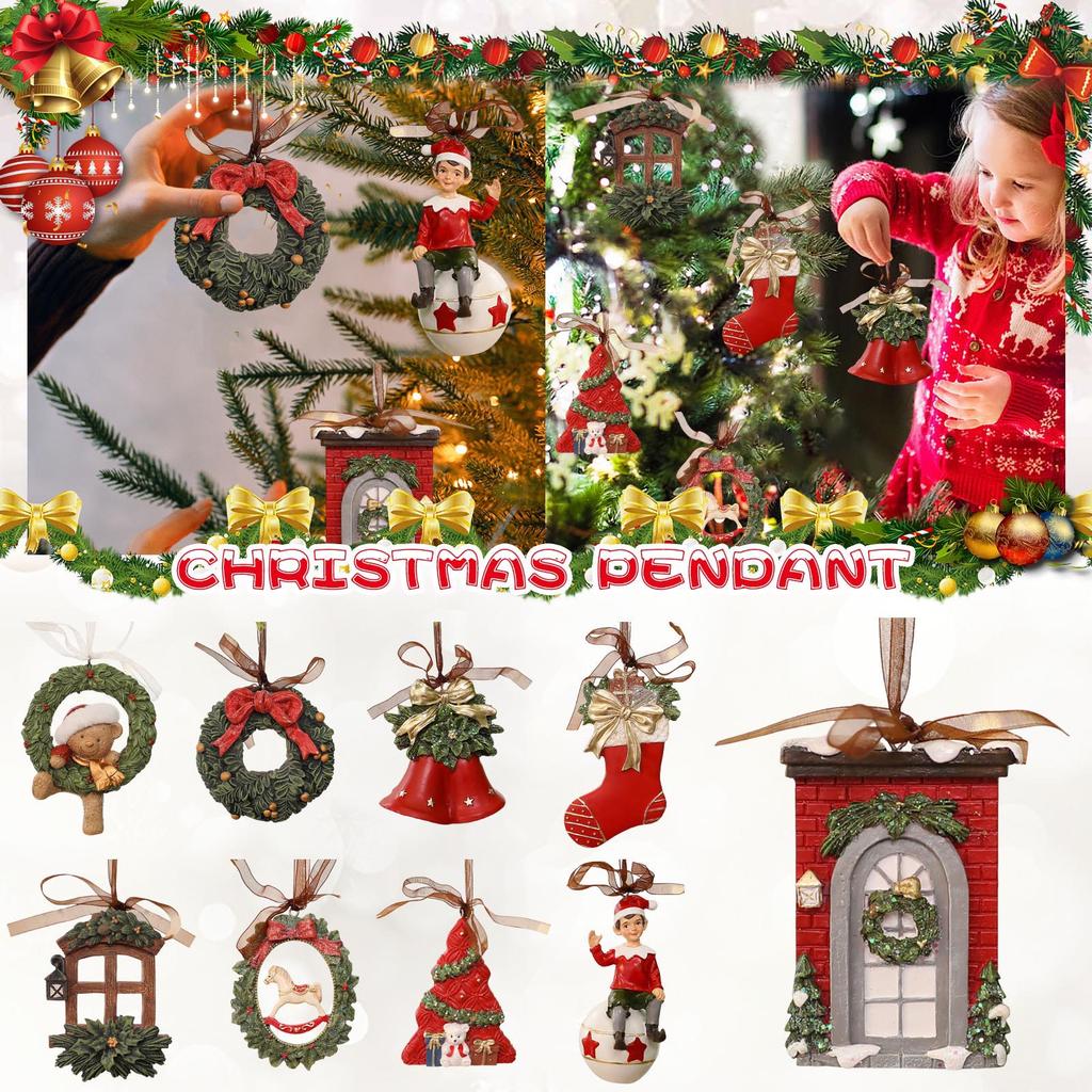 Vintage 3D Christmas Decoration Resin Pendant Christmas Decoration Christmas Tree Gift Bell Trojans Hanging Decoration