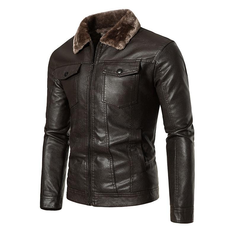 

Thickened fleece leather jacket leather men s leather jacket autumn and winter locomotive clothing casual loose lapel jacket men 4XL