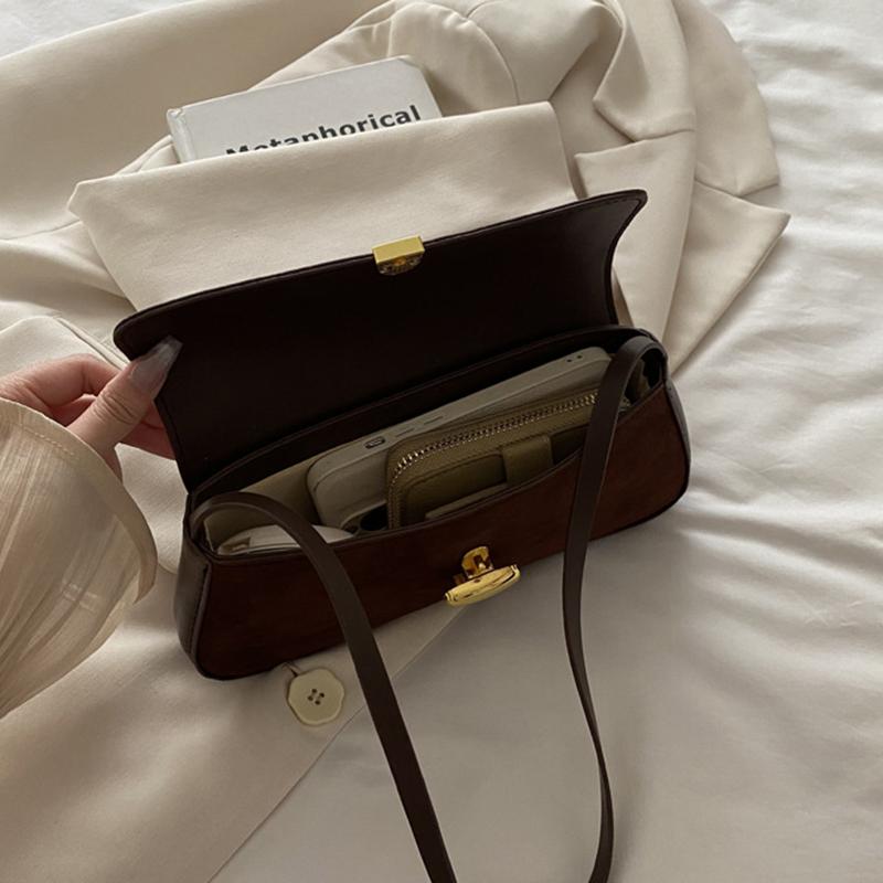 Vintage Faux Suede Box Bags For Women Luxury Designer Handbags And Purses New In PU Lock Decoration Small Underarm Shoulder