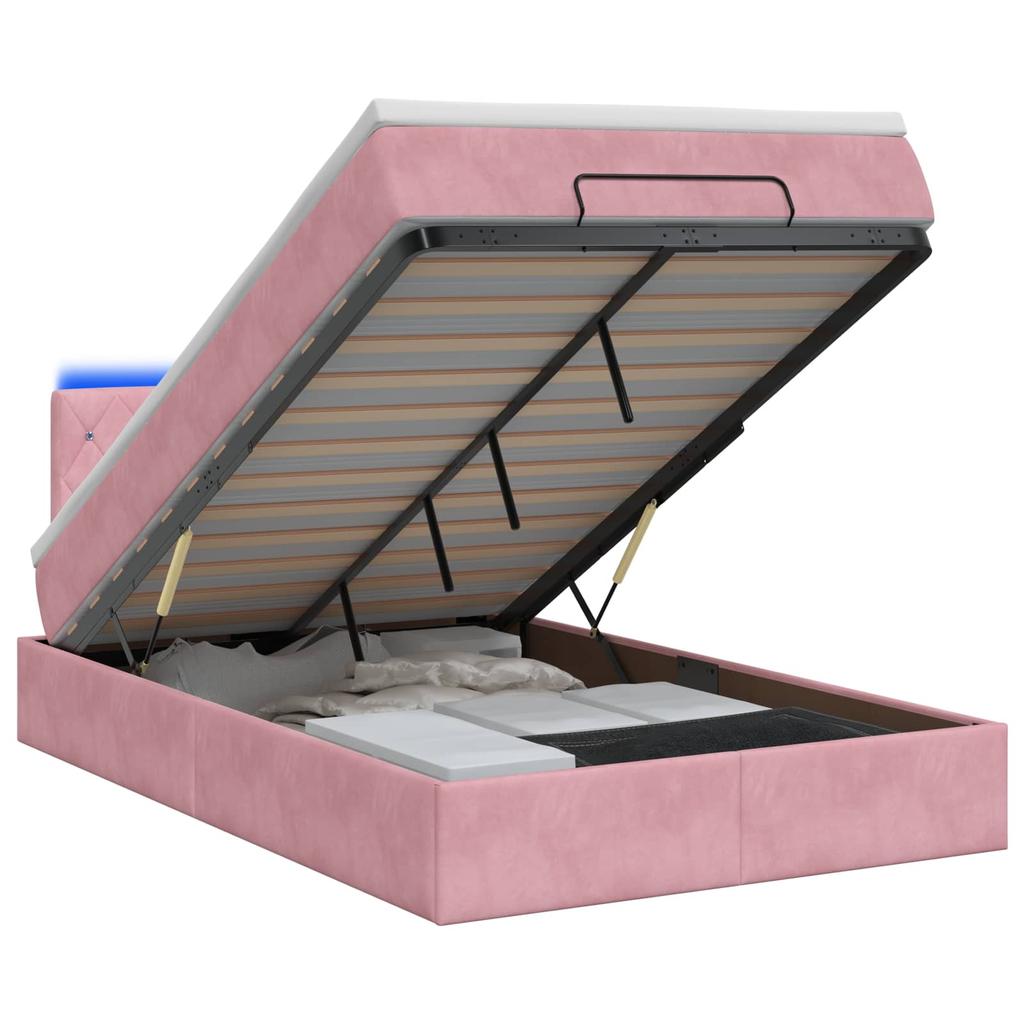 Ottoman Bed with Mattress and LED Pink 120 x 200 cm Velvet