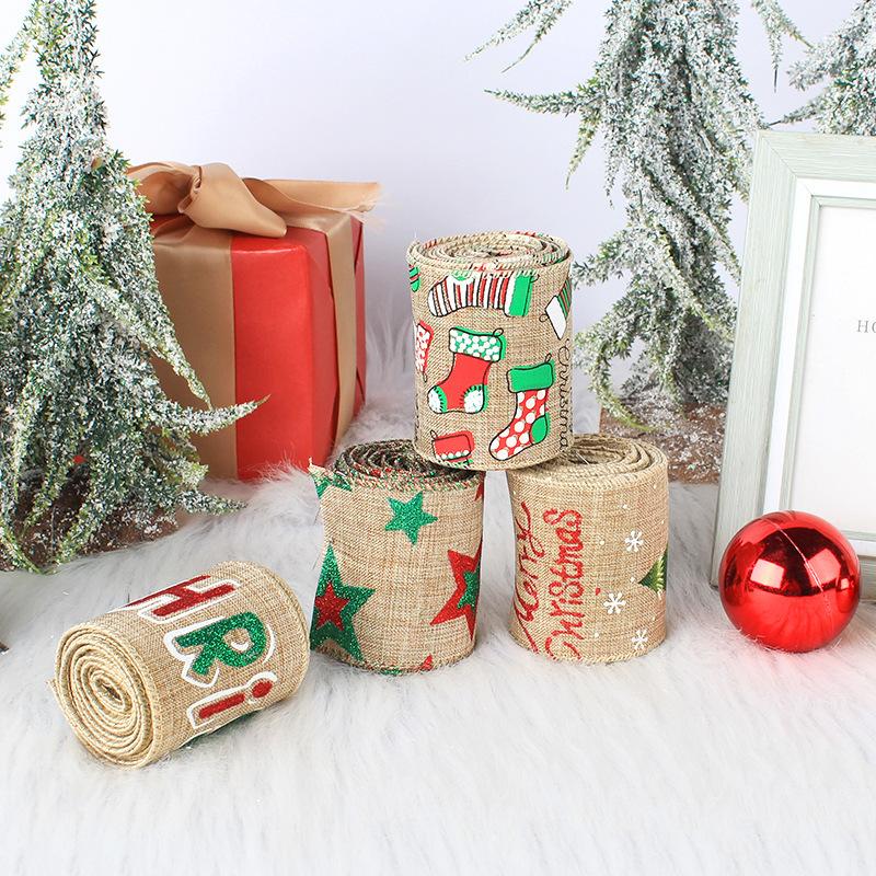 Ribbon Christmas Ribbon Accessory Belt Wire Edge Christmas Printed Ribbon Linen Decorative Belt