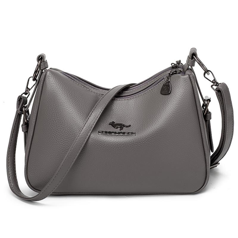 

Women s Double-Layer Large Capacity Soft Leather Crossbody Bag - One-Shoulder High-End Underarm Design серый