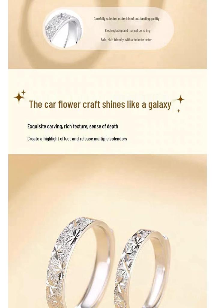 S999 Sterling Silver Starry Couple Matching Rings - Luxury Open Band Design