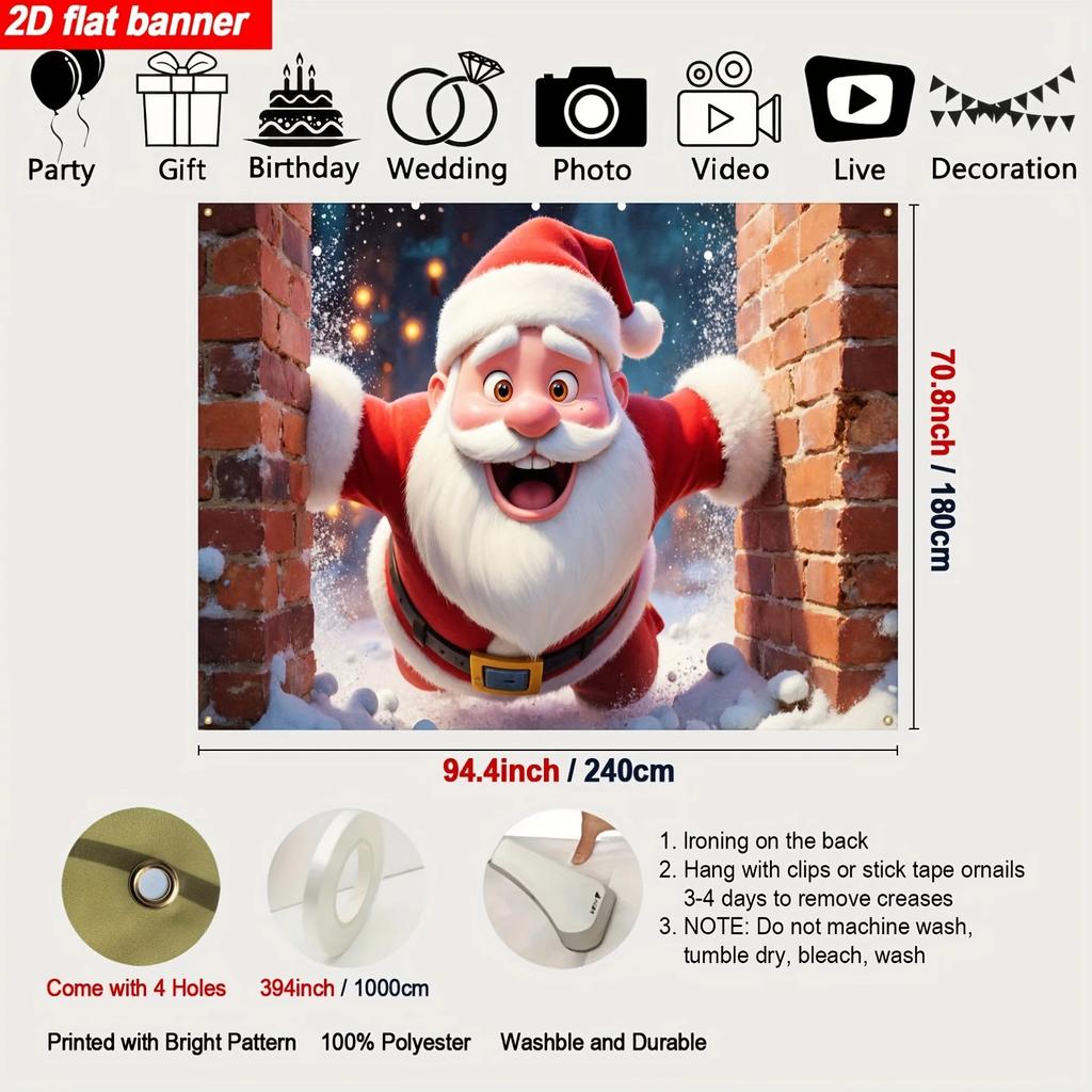 1 item 2D flat background fabric a flying Santa Claus a strong sense of impact a festive bannerZL