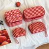Oxford Cloth Red Plaid Makeup Bag Multifunctional Toiletry Organizer Bag Nylon Cosmetic Bag  Unisex