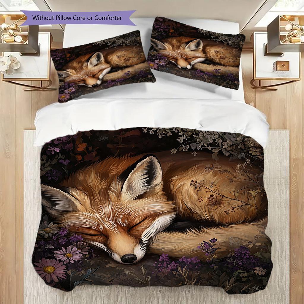 Fuchs-Muster Bettwäsche Steppdecke Set Bettbezug Kissenbezug Heimdekoration Geburtstagsgeschenk (1 Bettbezug + 2 Kissenbezüge, ohne Füllung)