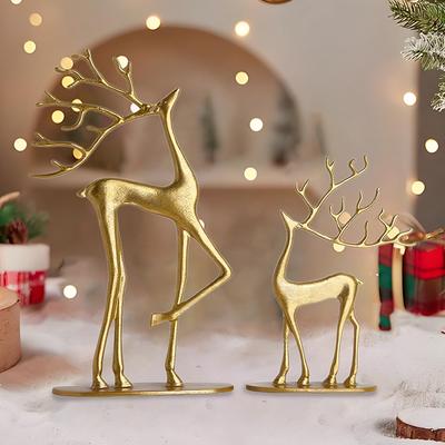 Reindeer Christmas Decor, Metal Reindeer Figurines, Modern Minimalist Xmas Sculpture, Elegant Indoor Holiday Decor