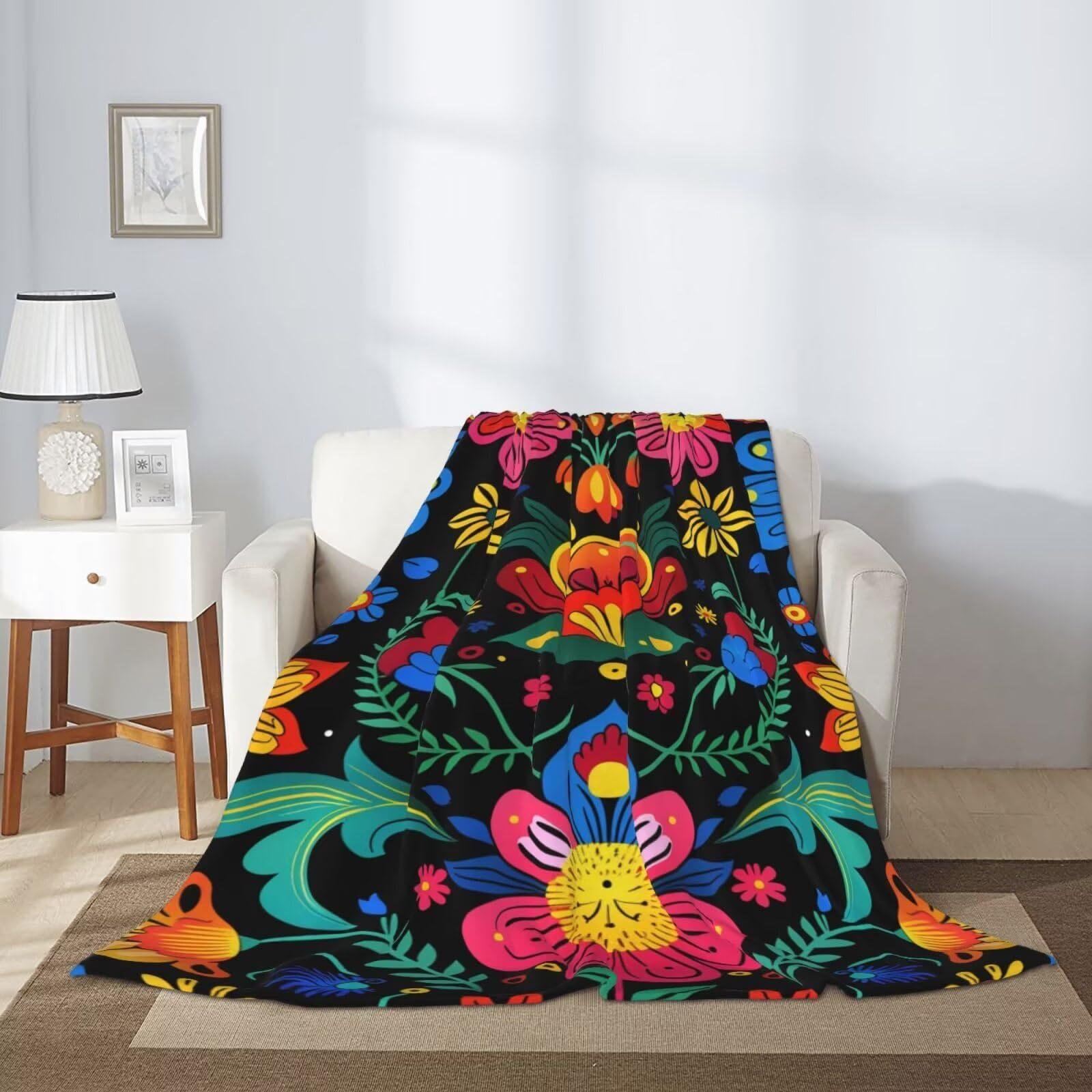 

Colored Mexican flowers and birds digital-printed polyester velvet flannel cover blanket Fleece sofa cover blankets for beds 75x90cm