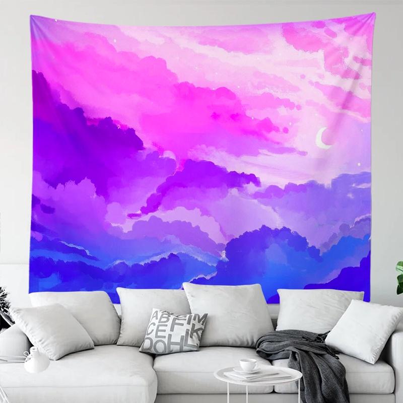 Colourful Cloud Sky Tapestry Cartoon Illustration Decorative Tapestry Super Beautiful Tapestry Dust Cloth Bedroom Decoration
