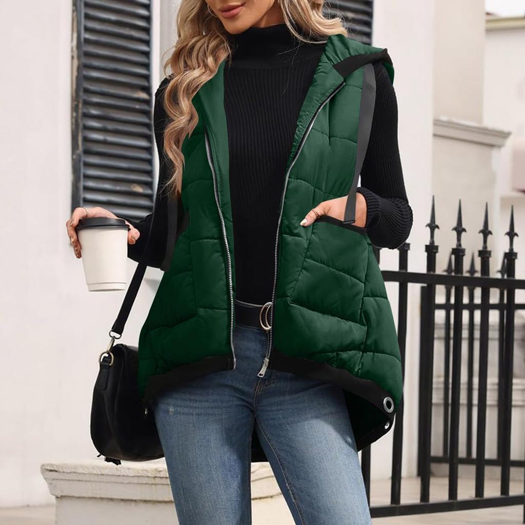 Women's Jacket With Zipper And Hooded Casual Vest Coat