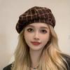 French Style Vintage Plaid Beret Hat for Women British Retro Wool Blend Artist Hat for Autumn Winter Daily Street Wear