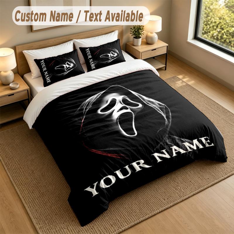 3Pcs Bedding Set Custom Name Text, 1 Sheet 2 Pillowcases Home Bed DecorScream Ghostface