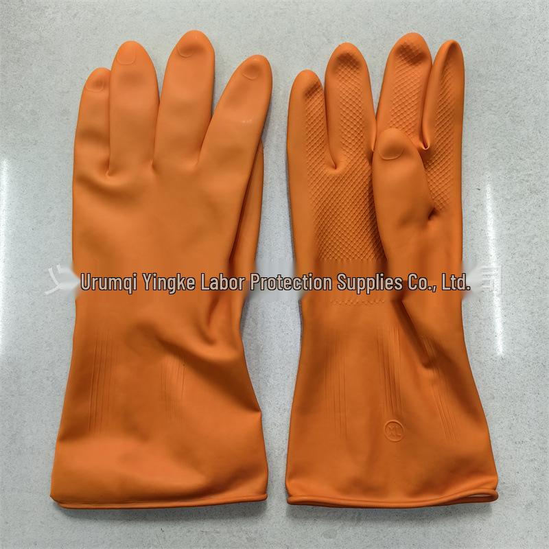 100g Orange Latex Gloves, Acid and Alkali Resistant, Corrosion Proof, Waterproof, for Household Use