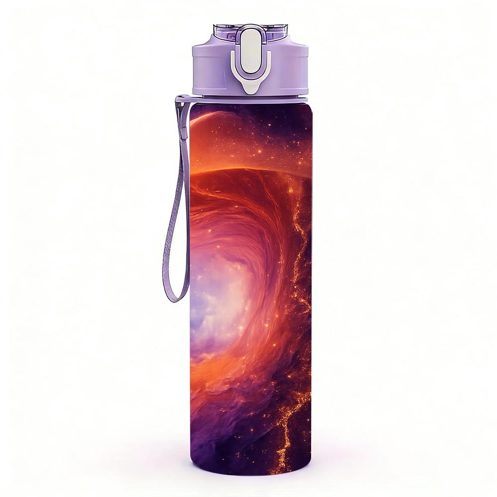 1PC Swirling Purple Red Cosmic Nebula Print 750ml Color Plastic Sports Water Bottle Leakproof Flip Straw Lid Suitable for Sports Office Home Use
