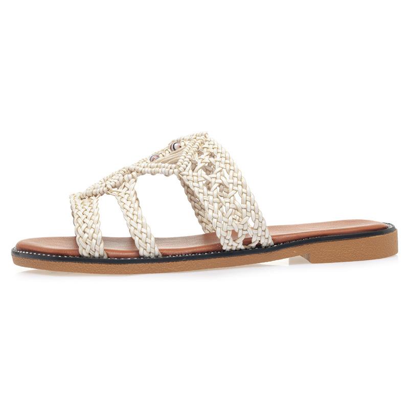 Cool slippers summer 22 new flat heel flat bottom woven slippers bohemian soft bottom beach mop 35