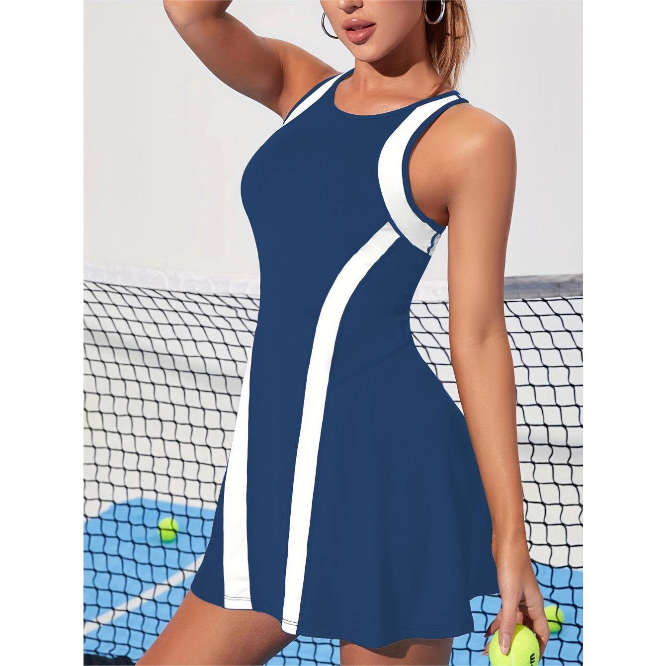 

Теннисные платья для женщин Контрастные цвета Гольф-костюмы Комбинезоны Йога-топы S синий