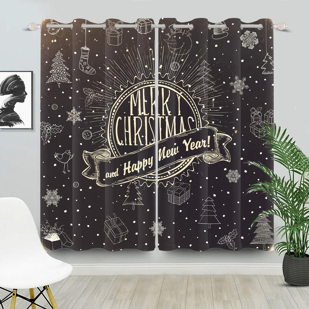 Christmas Home Window Curtains Red White Festive Printed Living Room Bedroom Holiday Decor Drapes Curtain With Grommet Polyester Ideal For Area