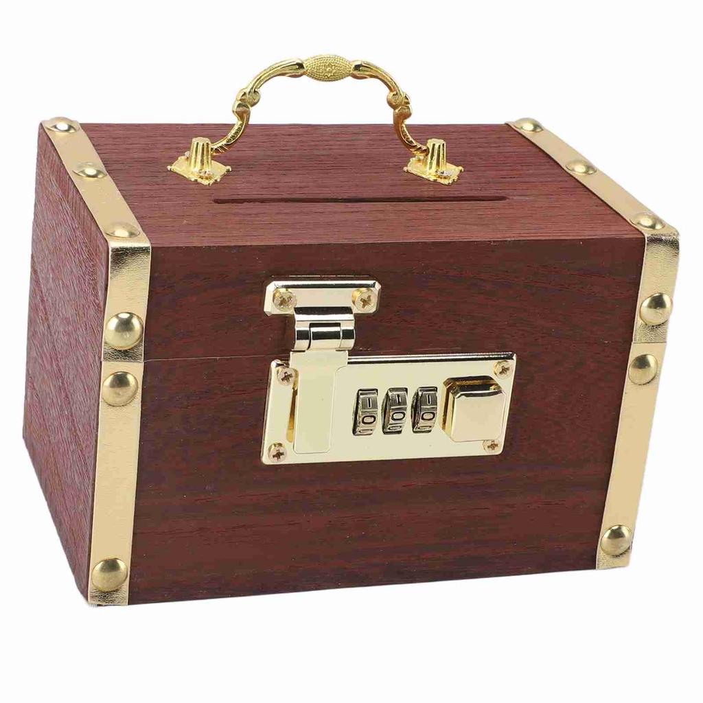 Locking Wooden Money Storage Box with Password Lock Vintage Wooden Treasure Chest Currency Money