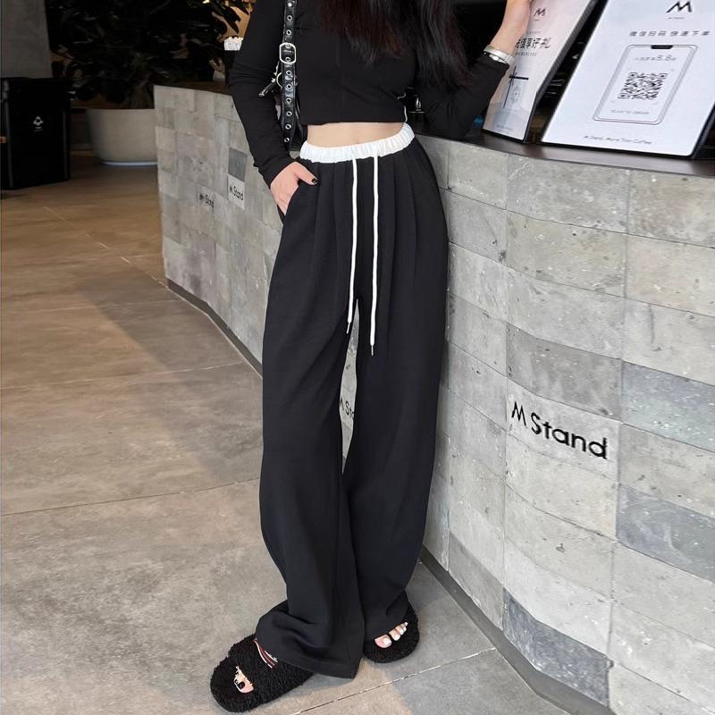 Black Sweatpants Women's Spring and Autumn New High-waisted Loose Casual Sweatpants Drape Straight Wide-leg Pants