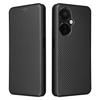PU Leather Stand Case for OnePlus Nord CE 3 Lite 5G/Nord N30 5G,Magnetic Absorption Design Carbon Fiber Texture Phone Cover with Card Holder- Black