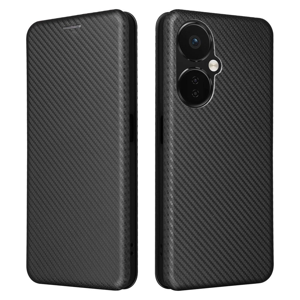 PU Leather Stand Case for OnePlus Nord CE 3 Lite 5G/Nord N30 5G,Magnetic Absorption Design Carbon Fiber Texture Phone Cover with Card Holder- Black