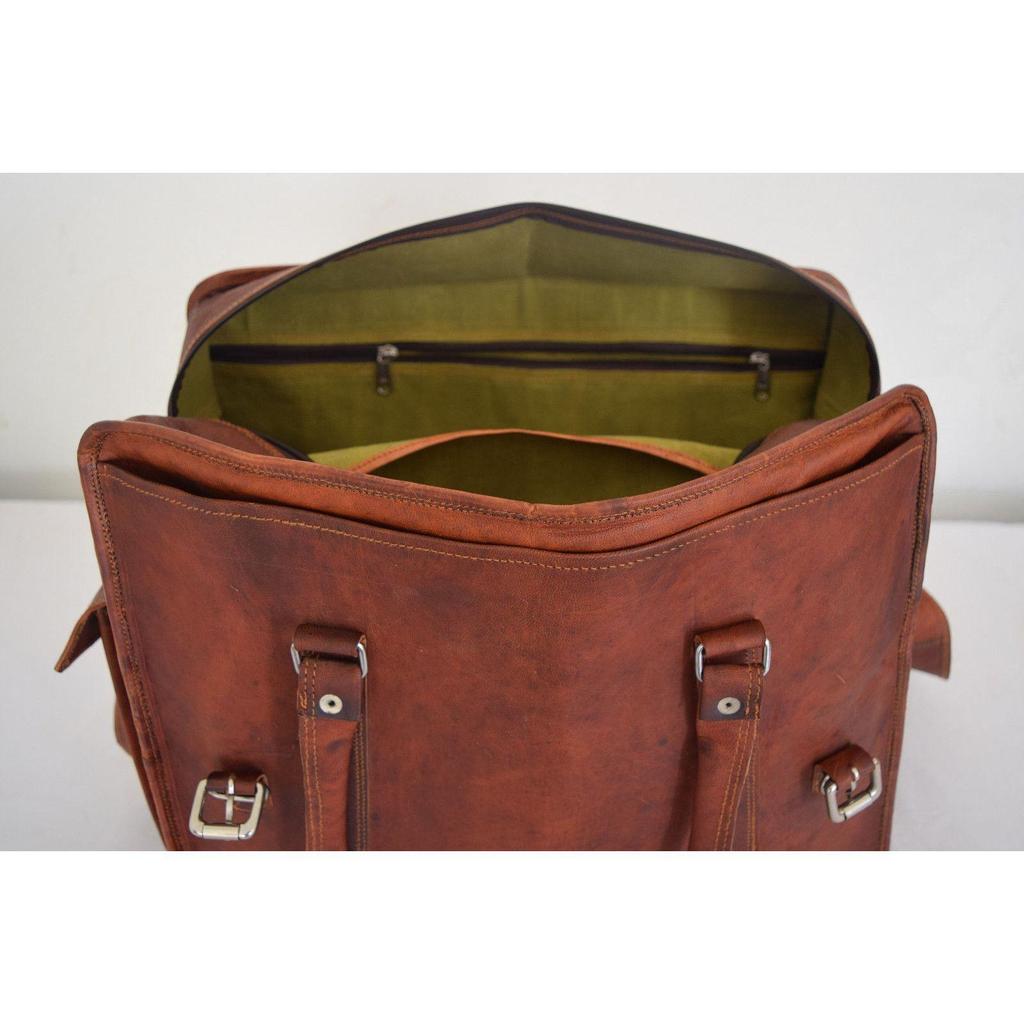 Vintage Leer Reisbagage Koffer Overnachting Weekend Duffel Laptop Tas Nieuw