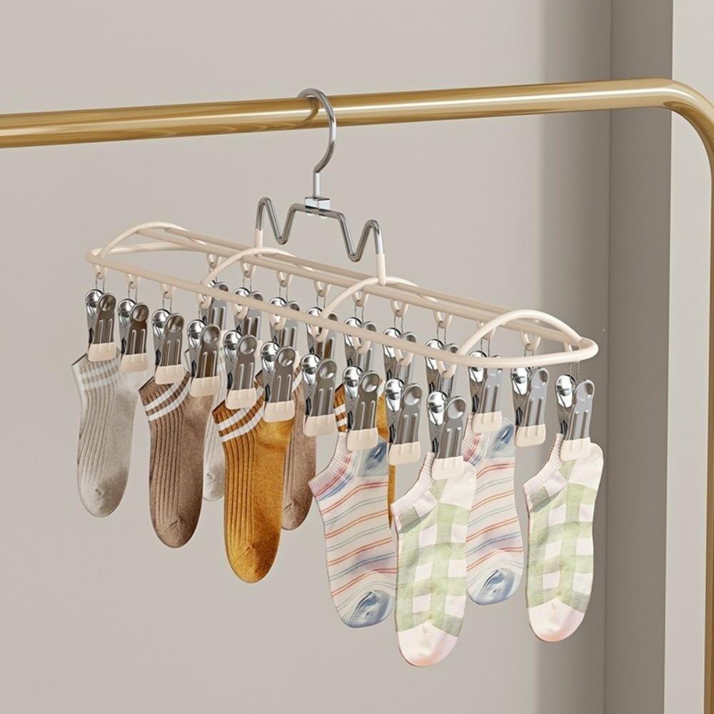 with 20 Clips Sock Drying Rack Stainless Steel Clothes Hanger Baby Sock Clips Laundry Room