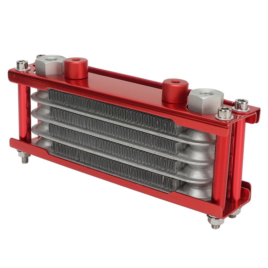 17PCS Motorcycle Oil Cooler Radiator Set Aluminum 4 Row Engine Oil Cooling Kit Replacement for Monkey 125cc‑140cc Red