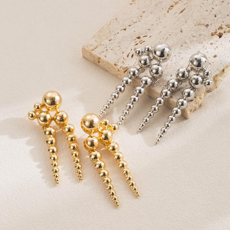 Luxus Metall Mehrschichtig Kugelförmig Perlen Anhänger Ohrringe für Damen Elegant Gold Farbe Kugel Unregelmäßig Ohrringe Design Schmuck