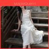 Romantic French Style Sleeveless Long Dress With Pleats And Zipper For Summer Elegance