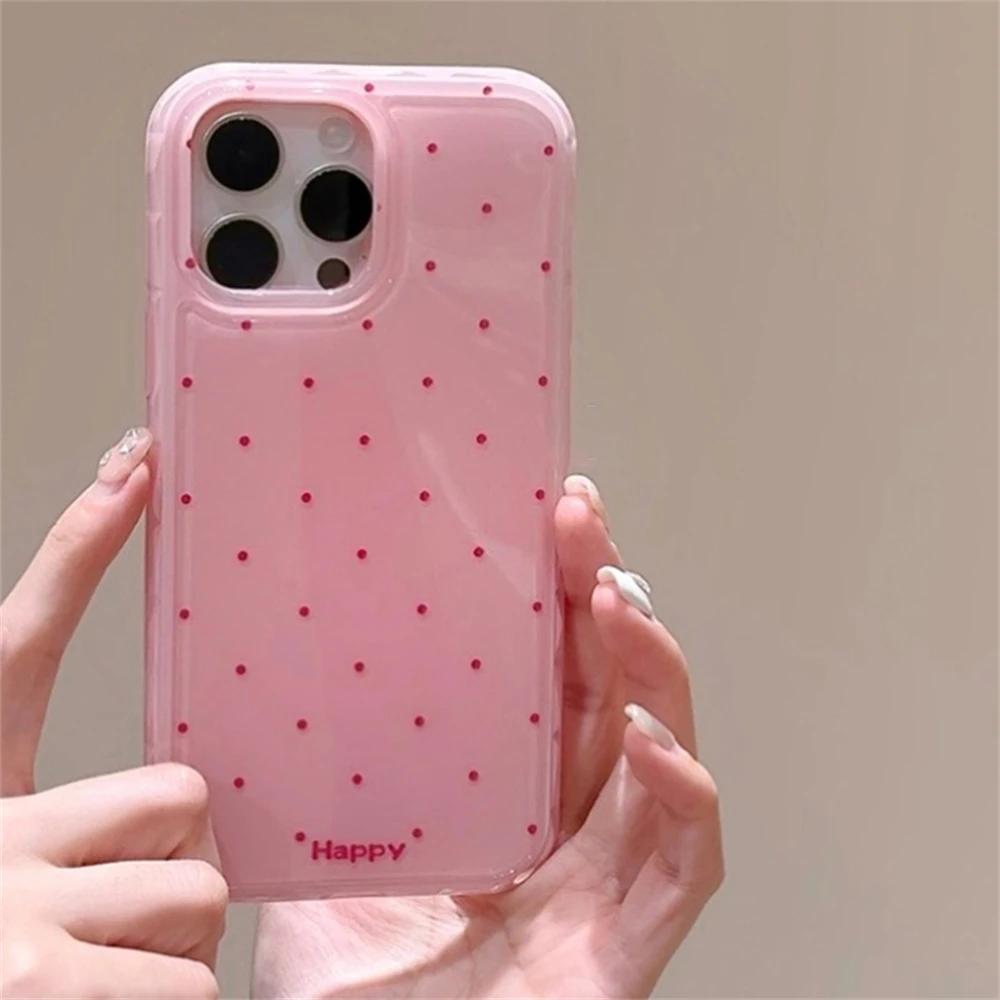 Korean Cute Polka Dot Macron Color Phone Case For iPhone 15 14 13 12 Pro Max 11 Stylish Aesthetic Shockproof Soft Back Cover