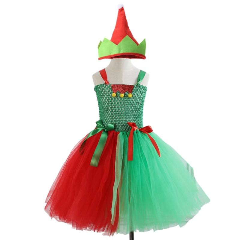 Kinder Weihnachten Elf Kostüm Zubehör für Mädchen 2-12 Weihnachten Geburtstag Fotografie Enthält Kleid und Weihnachtsmütze