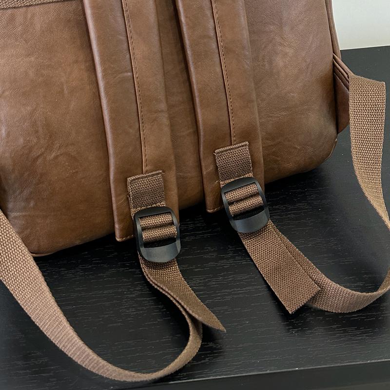 Sac à dos rétro en cuir PU Grande capacité Sac à dos décontracté pour femme avec plusieurs poches Parfait pour le travail quotidien, l'école et le shopping Sans pendentif