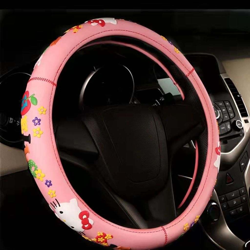 38cm Hello Kitty Car Steering Wheel Cover Universal Decor Handle Cover Cute Anti Slip Sweat Absorbing Cartoon Handlebar Cover